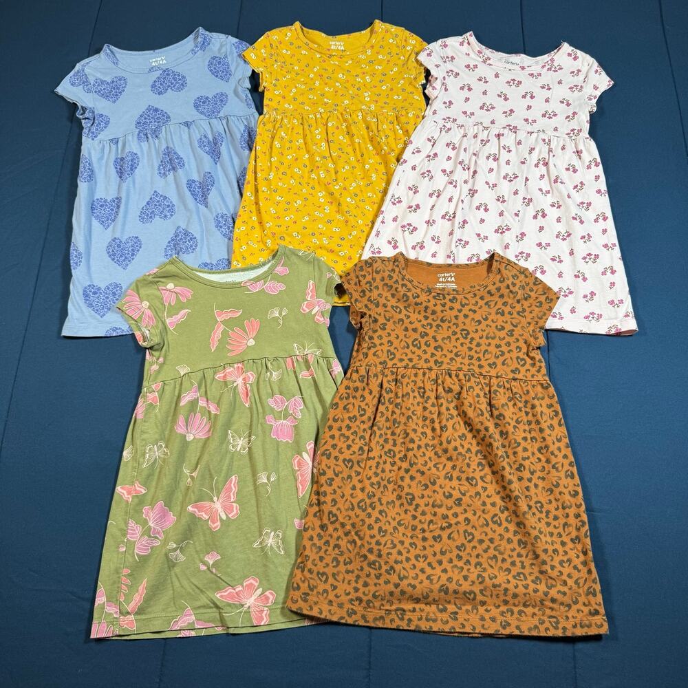 Carter's Girls 4T Dress Bundle Floral Heart Leopard Butterfly